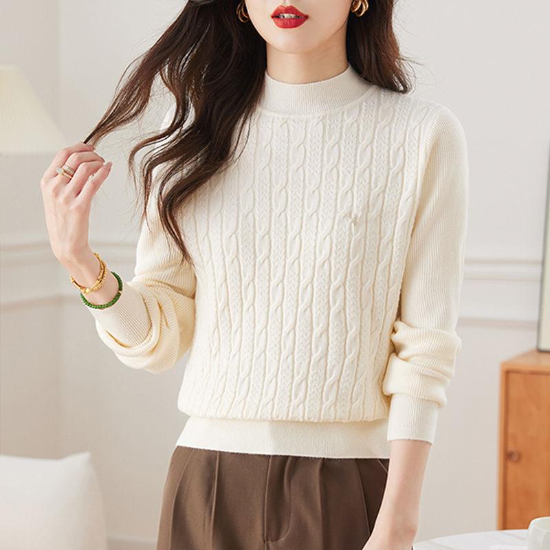 High Neck Sweater with Women's Velvet and Thick Winter Short Loose Knit Base Sweater Top