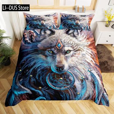 Wolf Duvet Cover Set Queen For Kids Teens Microfiber Animal Theme Snow Wolf Pattern Quilt Cover Wild Animal Printed Bedding Set
