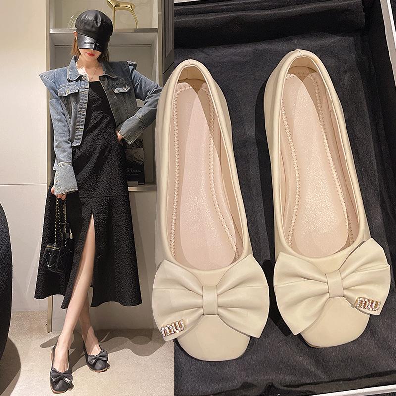 Spring new French Mary Jane shoes square head temperament single shoes women's bow daily commuter women's shoes