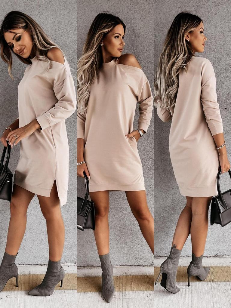 Autumn/Winter 2021 Solid Color Off-Shoulder Sexy Dress - In Stock