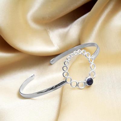 Blue Sapphire Cuff Bracelet, Handmade Bracelet, Silver Jewelry, 925 Sterling Silver, Bangle Bracelet