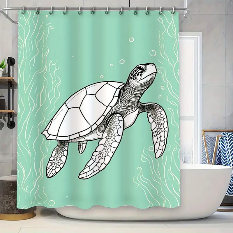 Artistic Sea Turtle Shower Curtain Blue Green Ocean Waves Bubbles Design 3D Printing Waterproof Fabric Home Decor Size Customiza