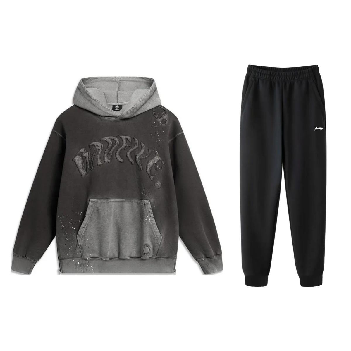 

Li Ning Свободный Худи Пуловер С Длинным Рукавом Толстовка И Эластичные Брюки Средней Посадки Повседневный Спортивный Костюм Унисекс Костюм AWDU097-1+AKLT645-1 L