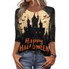 Women's Casual Crew Neck Three Quarter Sleeve Halloween Print T Shirt Top Lightweight Comfortable Fit for Everyday Wear
