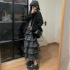 Black Plaid Cake Skirt for Women In Spring and Autumn New High-waisted Slim A-line Skirt Mid-length Skirt Fluffy Skirt