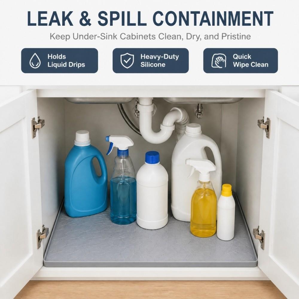 Silicone Floor Protector Mat Grey Under Sink Liner Durable Under Sink Mat Under Kitchen Sink