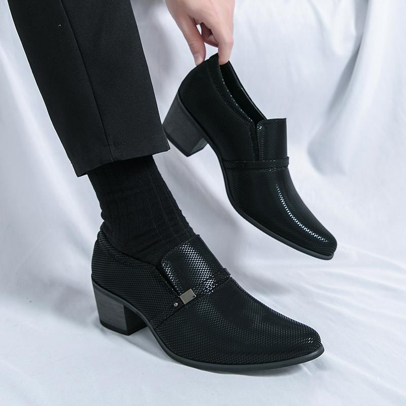 Herren High Heels Schwarz Leder Derby Hochzeitskleid Tanz Business Formal Aufzugschuhe Höhenzunahme Smoking Abschlussball Blazer Schuhe Übergröße