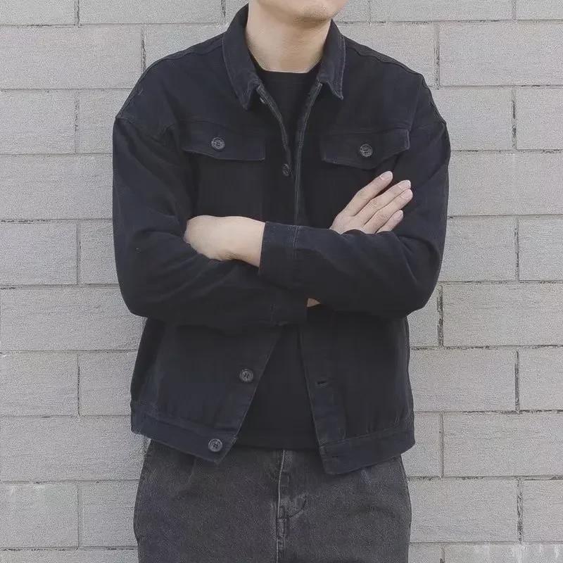 Men's Solid Color Casual Long Sleeve Lapel Jacket - Autumn Fashion, Loose Fit, Youthful Style, Single Breasted.