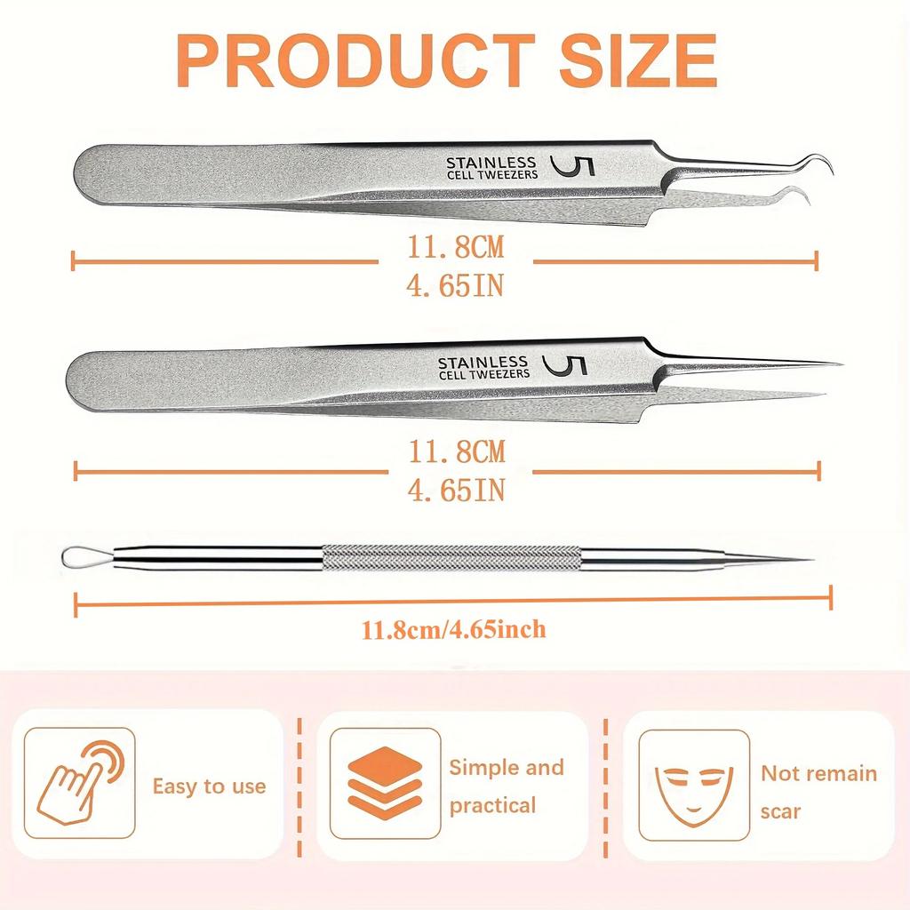 Pimple Extractor Tools,Blackhead Remover,Pimple Popper,Acne Removal Kit Risk Free Treatment,Whitehead Popping,Blackhead Tweezers