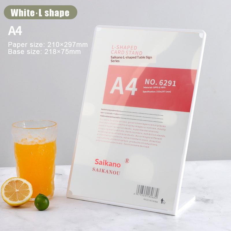 Acrylic A4 Menu Display Stand L Shaped Vertical Holder Name Card Display Desk Clear Sign Stand for Restaurant Promotion Event белый