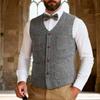 Men's Slim Fit Wool Blend Waistcoat V-Neck Button Formal Business Casual Vest