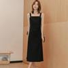 Small grain suspender dress women's spring and summer high-end small black dress covering meat and showing thinness small man long skirt