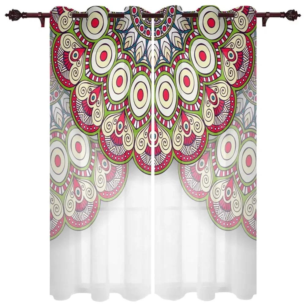 Carved Mandala Flowers Abstract Design Circles High Shading Window Drapes Scenic Blackout Drape ideal for Living Room Ornamental