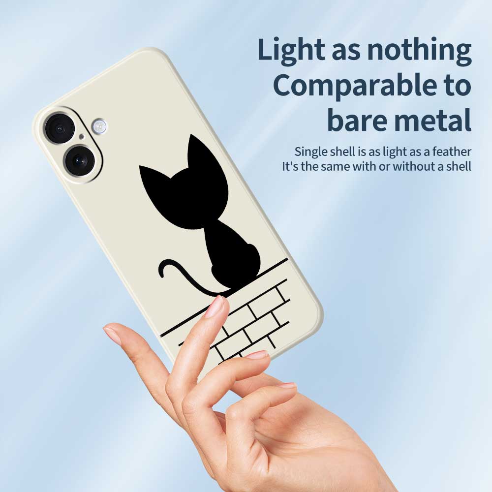 For iPhone 17 Case Black Cat On the Wall Pattern Printing Straight Edge TPU Phone Back Cover