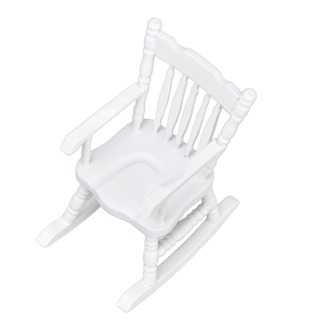 1:12 Dollhouse Chair Wood Doll House Miniature Rocking Chair White Mini Dollhouse Furniture