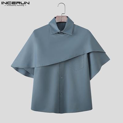 Men Short Sleeve Solid Color Fake Two-piece Casual Shirts Tops