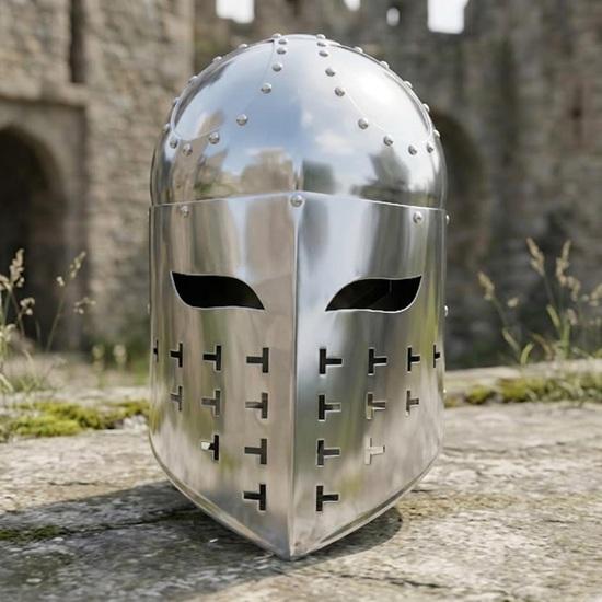 Crusader Knight Great Helm, Medieval Steel Polished Sugarloaf Helmet 14th Century Armor