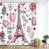 Vintage Paris Tower Shower Curtains Pink Butterfly Balloon Love Heart Floral Valentine'S Day Bathroom Curtain Decor With Hooks