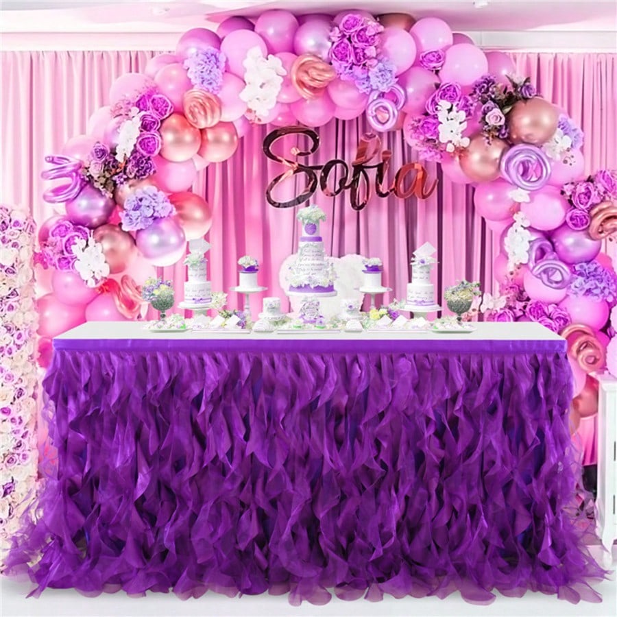Multicolored Tulle Table Skirt, Fit for Rectangle and Round Tables - Sheer Ruched Willow Tabletop Decoration, Chiffon Pleated Table Cloth