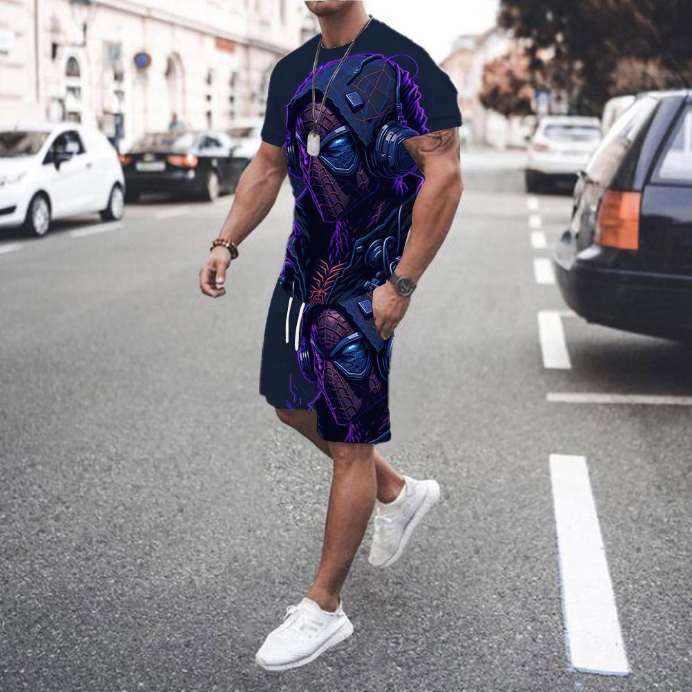 2025 Summer New Fashionable Printed Men's Shorts Set Quick Drying Breathable Sports Set Short Sleeve Set Men's Jogging Set