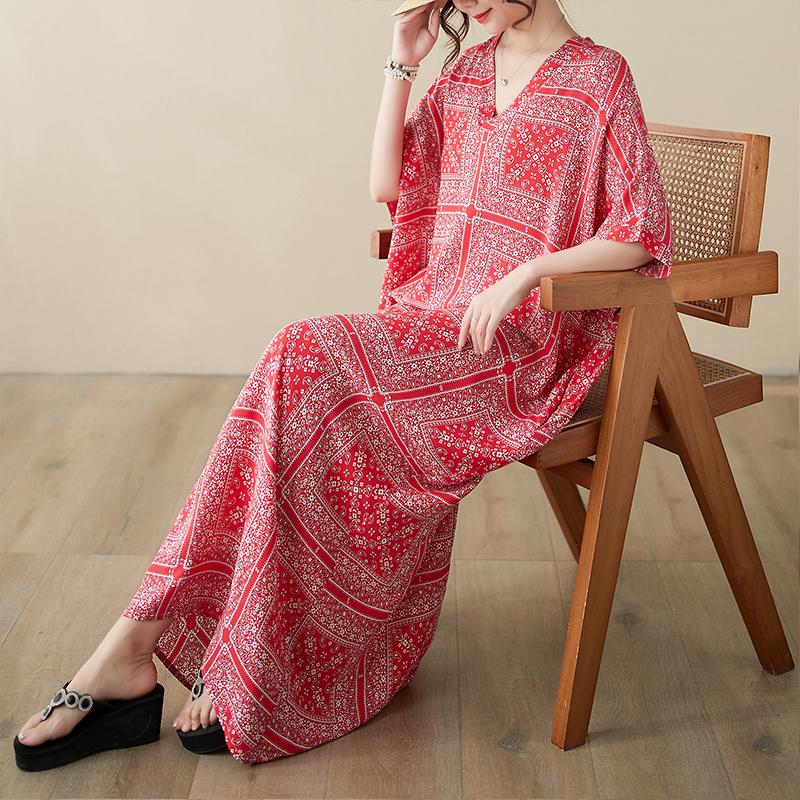 Short Sleeve Plus Size Cotton Vintage Dresses for Women Casual Loose Maxi Long Summer Beach Dress