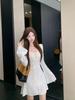 Hollow Lace Bell Sleeve Dress - Women's Elegant Slimming Autumn Style, Waist-Cinching Long Sleeve Skirt