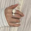 925 Sterling Silver Rings For Women Geometric Fine Jewelry Finger Adjustable Black White Stone Ring For Party Birthday Gift