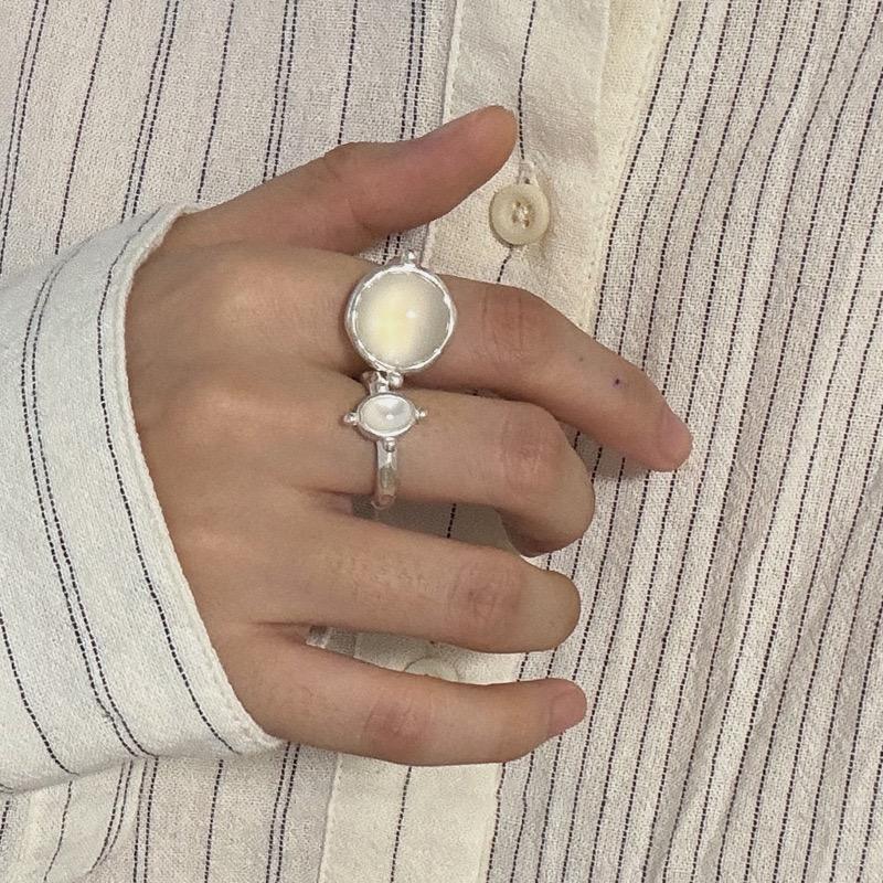 925 Sterling Silver Rings For Women Geometric Fine Jewelry Finger Adjustable Black White Stone Ring For Party Birthday Gift