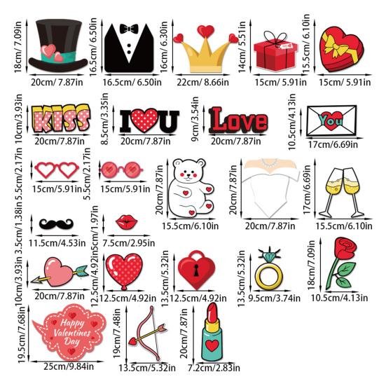 Ramă foto de Ziua Îndrăgostiților, ramă selfie pentru cabină foto de petrecere cu inimioare, sărutări, trandafiri, recuzită pentru ziua de naștere și aniversare