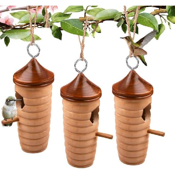 3 Pack Wooden Hummingbird House for Outside Hanging Humming Bird Nest Garden Gifts Window Decoration for Nature Lovers