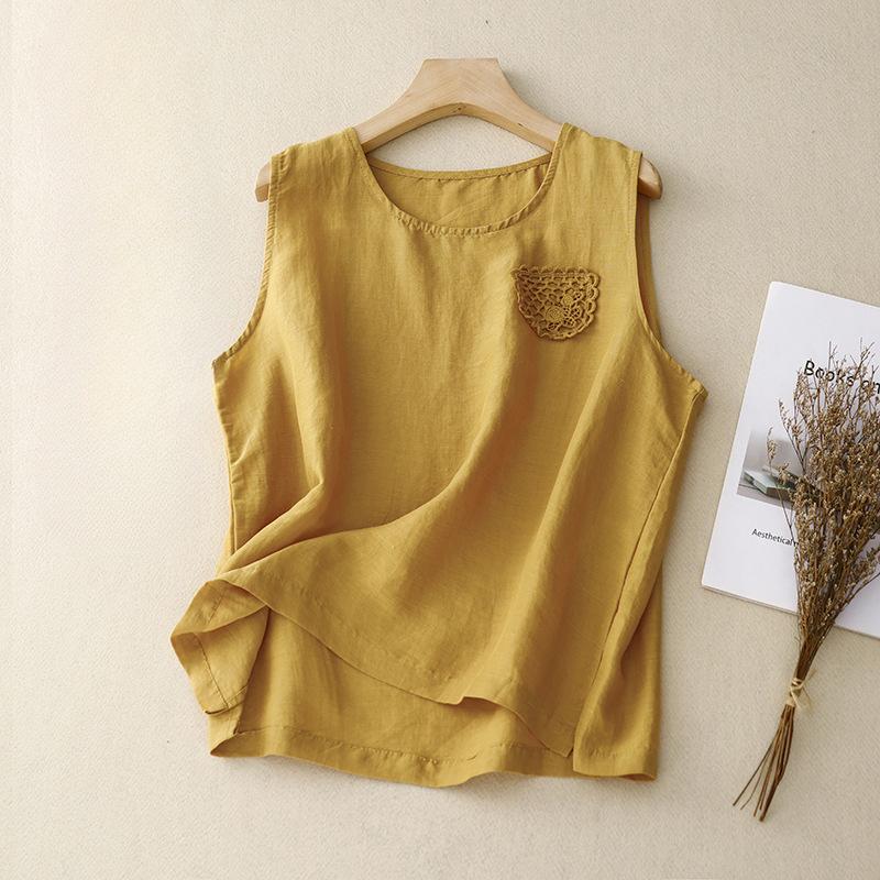 

Літній бавовняно-лляний однотонний топ вільного крою, що прилягає, повсякденний жилет без рукавів для жінок 2XL жовтий