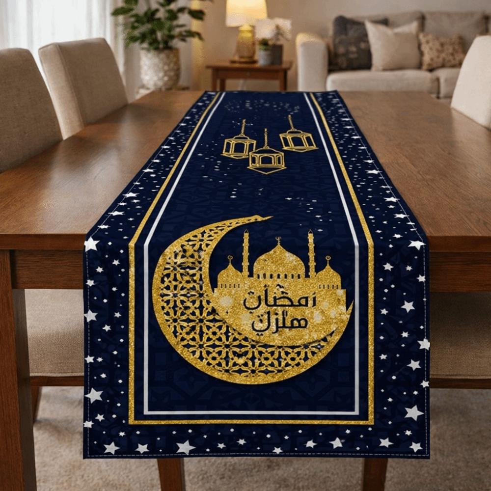 Castle Lantern Pattern Ramadan Table Runner Thickened Islamic Table Runner  Table Protection