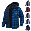 Men's Autumn/Winter Long Sleeve Lapel Plaid Hooded Thickened Shirt Jacket