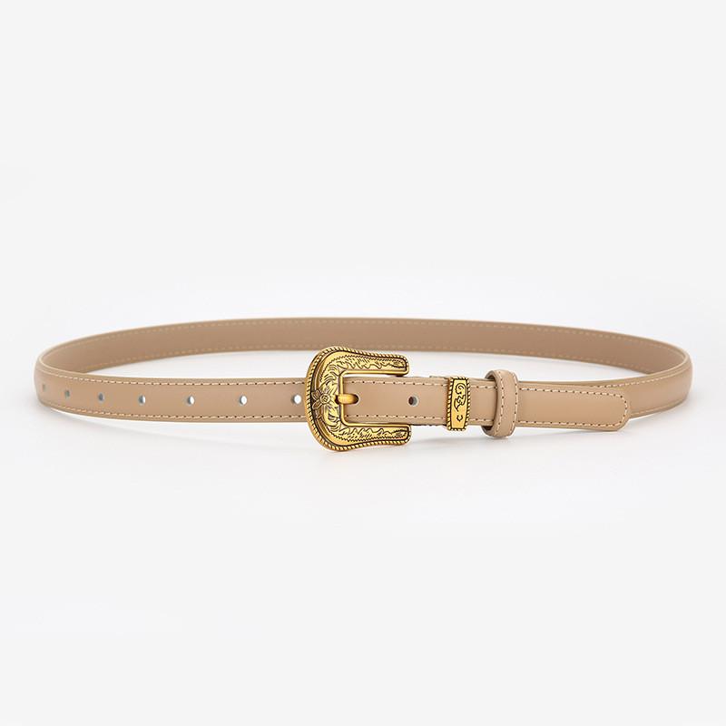 

Vintage Punk Leather Belt With Alloy Buckle For Fashionable Diy Casual Styling Gold Khaki