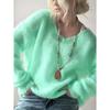 JPNTKY Women's Fashion Casual Solid Color Print Autumn Winter Long Sleeve O-Neck Loose Sweaters