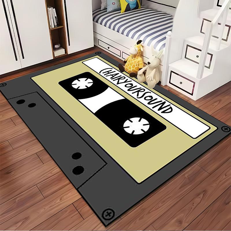 Retro Cassette Tape Design Rug - Non-slip rug suitable for living room and bedroom sofas.