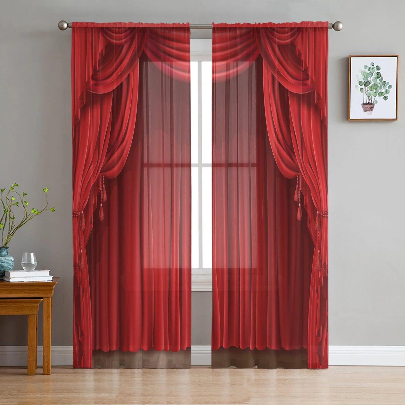 Rood Gordijn Stage Art Sheer Gordijnen voor Woonkamer Slaapkamer Decoratie Chiffon Tule Voile Keuken Gordijn 135W x 244H(cm)