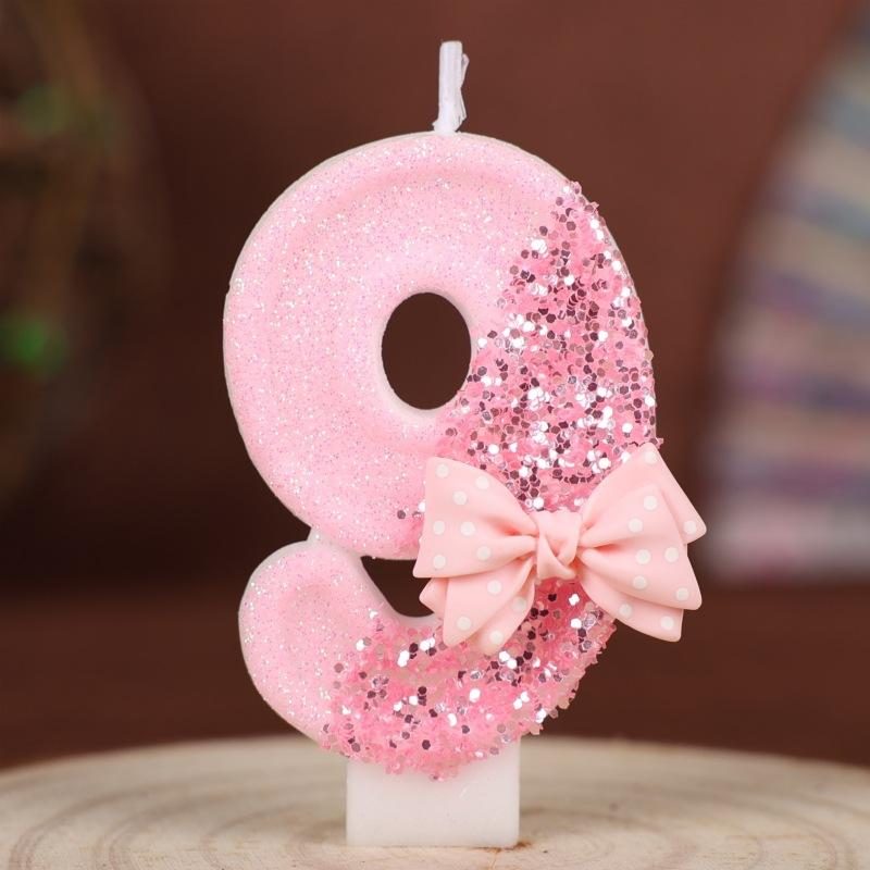 

Digital Birthday Candle Cake Decoration First Year Party Handmade Candle Bow 9