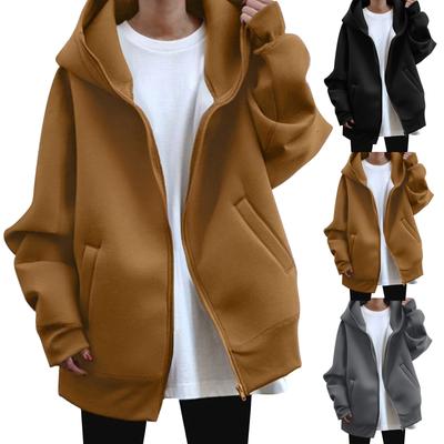Women's Casual Loose Long-sleeved Zipper Hooded Long Padded Sweatshirt Coat
