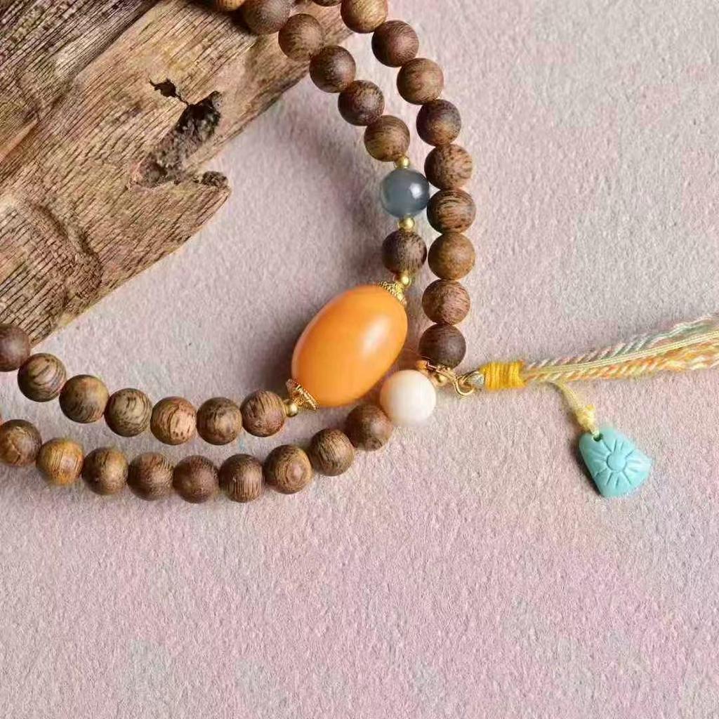 New Chinese Style Double Circle Agarwood Bracelet - Trendy, Niche, Two-Tone Fairy Essential Jewelry