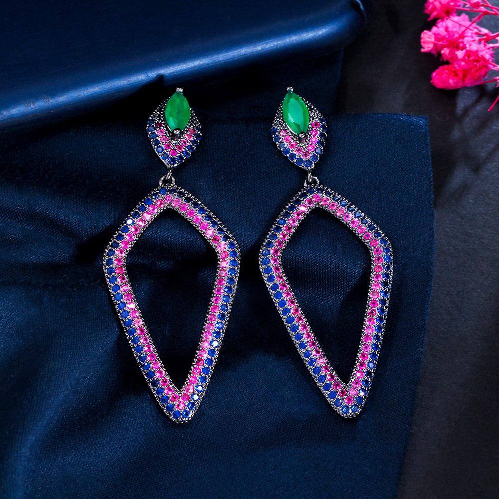 

Light Luxury Heavy Industry Exaggerated Color Zircon Earrings, Needle Geometric Rhombus Earrings Earrings