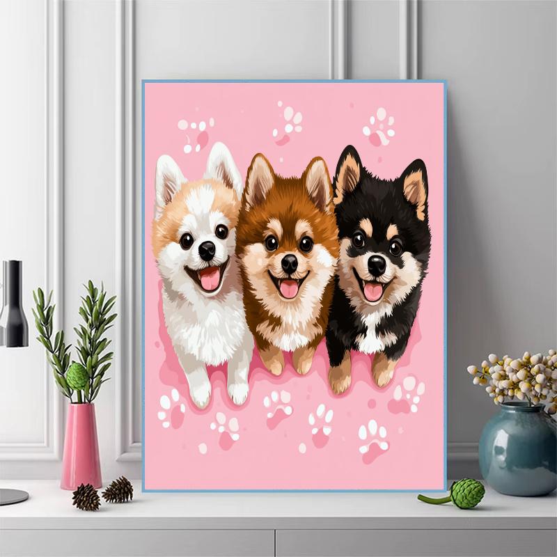 Pink Bichon Frise Pattern 3pcs 100% Round Full Drill 5D DIY Diamond Painting Embroidery Cross Stitch Rhinestone Décor