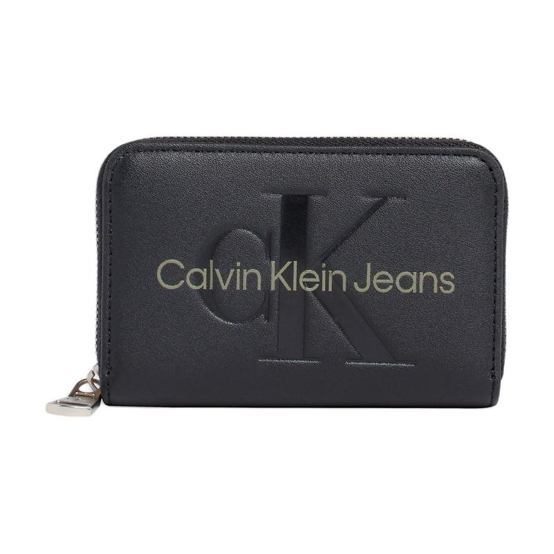 Calvin Klein PU Wallet with Letter Logo Zipper Closure Women s Black with Dark Juniper чёрный