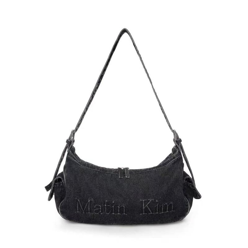 Vintage Washed Denim Crossbody Bag With Embroidered Letters Frayed Edge Medium Capacity Casual Travel Shoulder