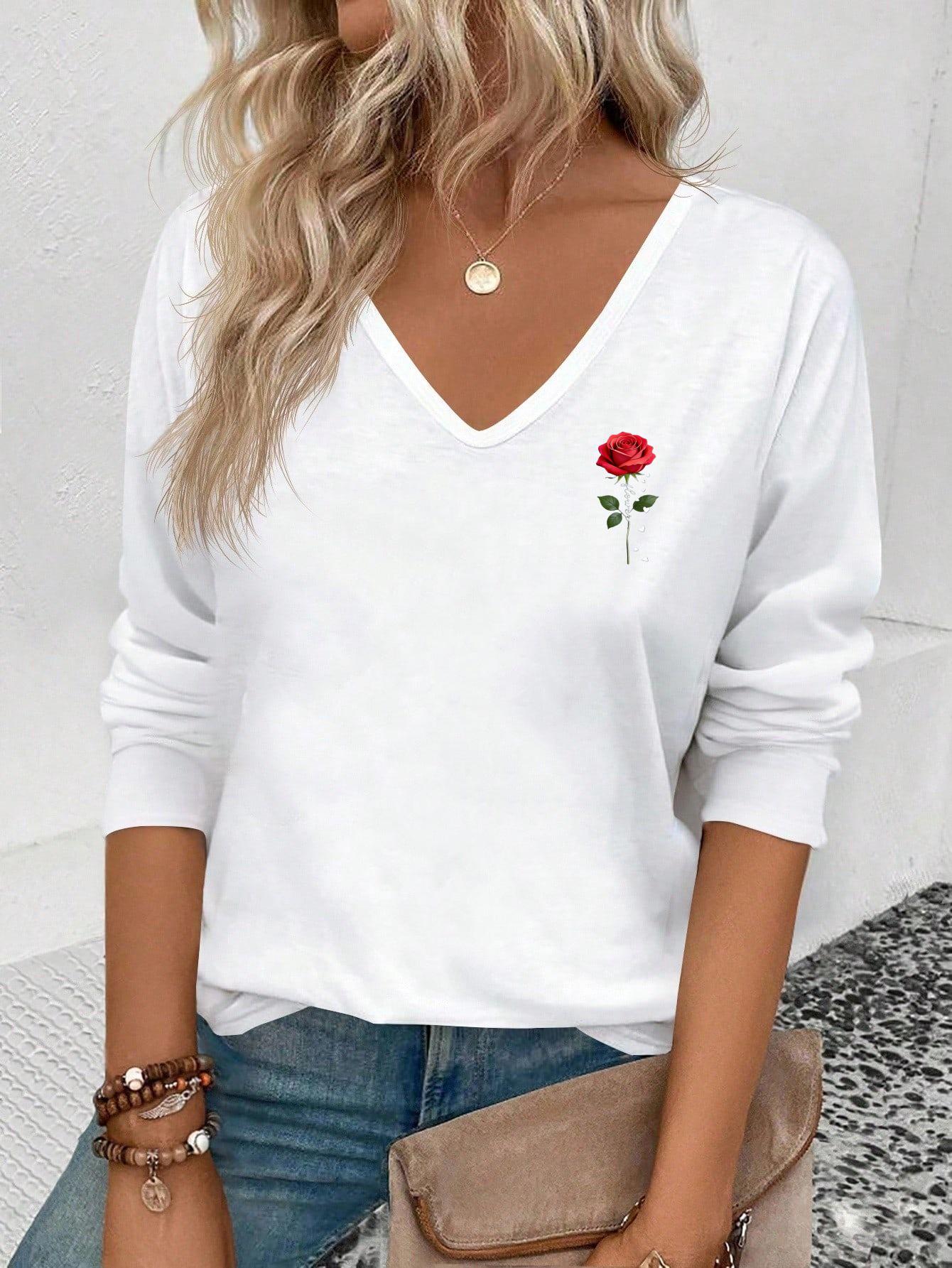 

Однотонная футболка с принтом и V-образным вырезом, с длинным рукавом, для осени/зимы L