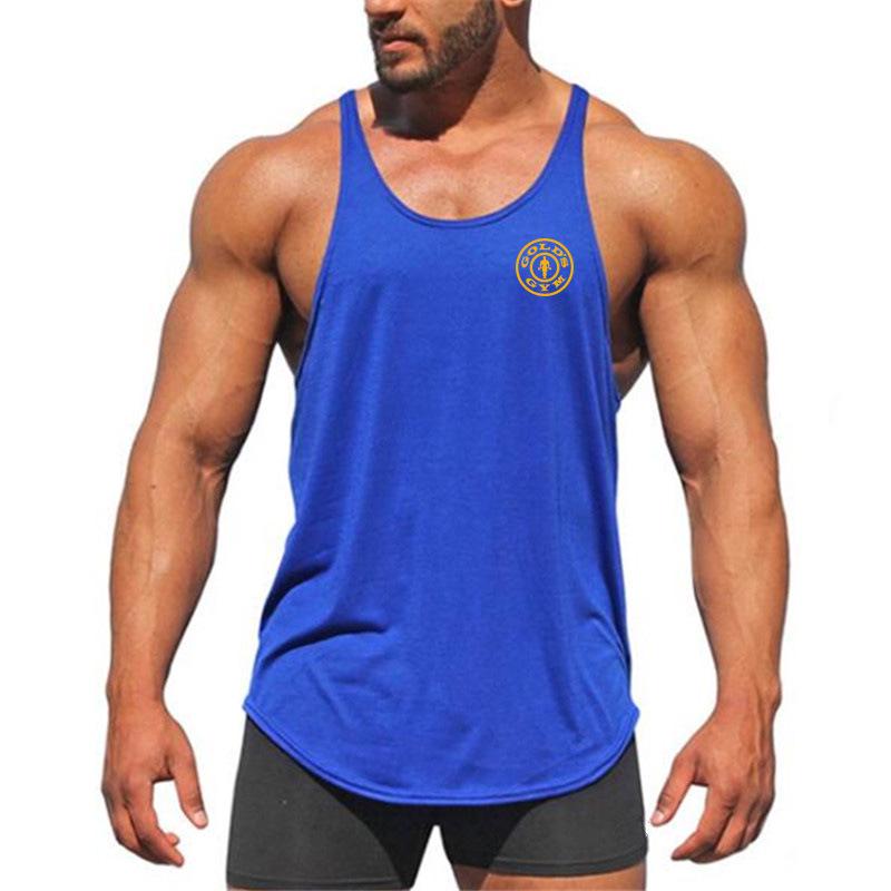 Men's Fitness Cotton Thin Strap Sleeveless T-shirt - Gold Sports Vest