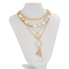 Vintage Baroque Imitation Pearl Stacked Necklace Female, Punk Style Metal Portrait Pendant Item Jewelry