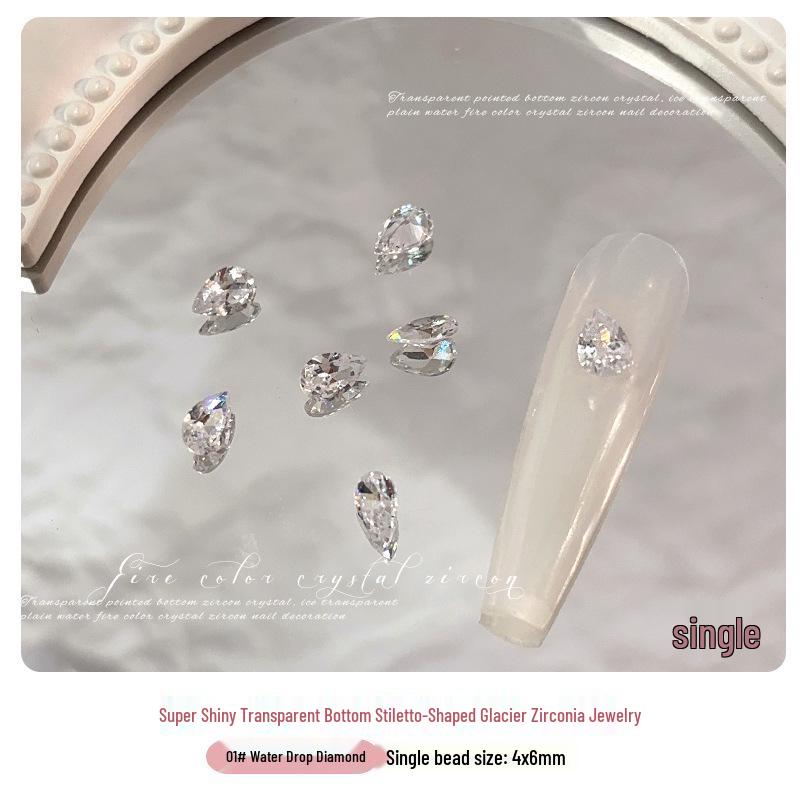 White Zirconia Nail Art: Glacier Diamonds, Transparent Rock Candy Hearts & Square Accents