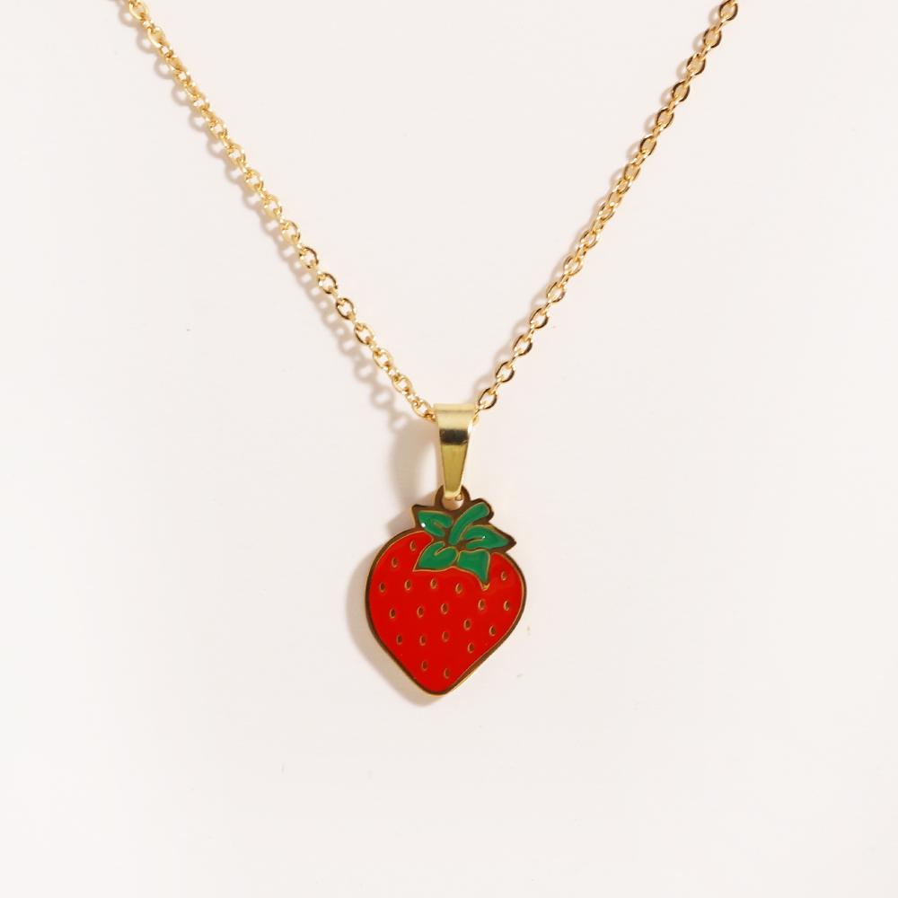 Stainless Steel Delicious Fruit Watermelon Strawberry Charms Necklace Boho Chain Sweet Dopamine Woman Choker Jewelry Gift