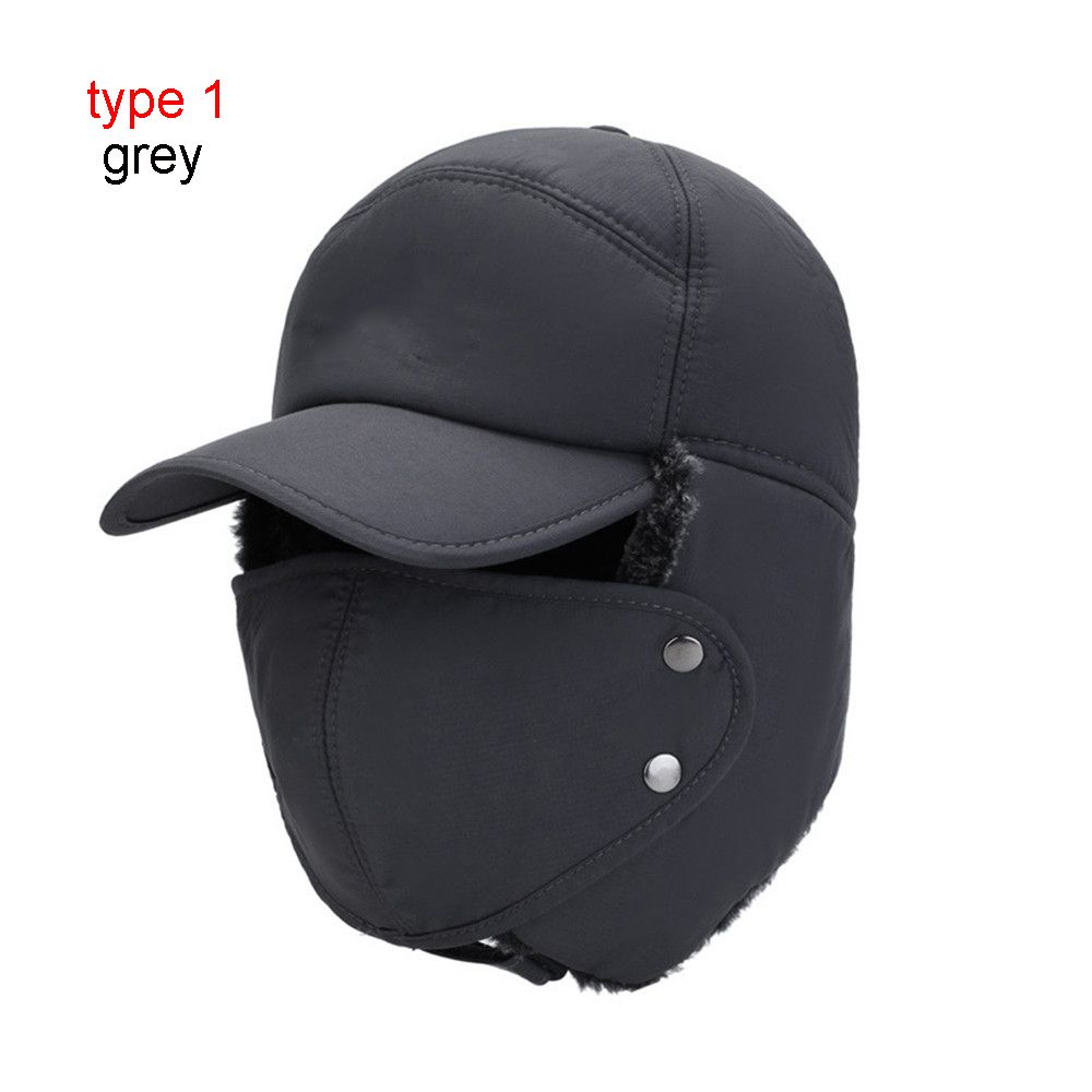 

Warm Winter Ski Windproof Mask Cap Thick Balaclava Winter Bomber Hat Earflap Hat grey-type 1